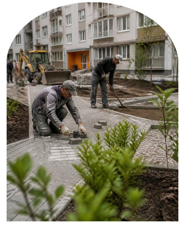 Благоустройство двора многоквартирного дома в Каменке